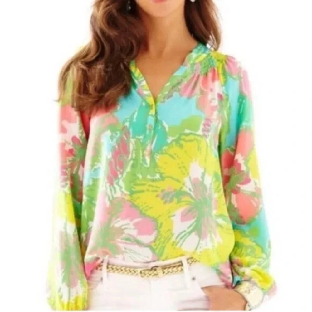 LILLY PULITZER Elsa Silk Top Big Flirt Size XS MSRP $178